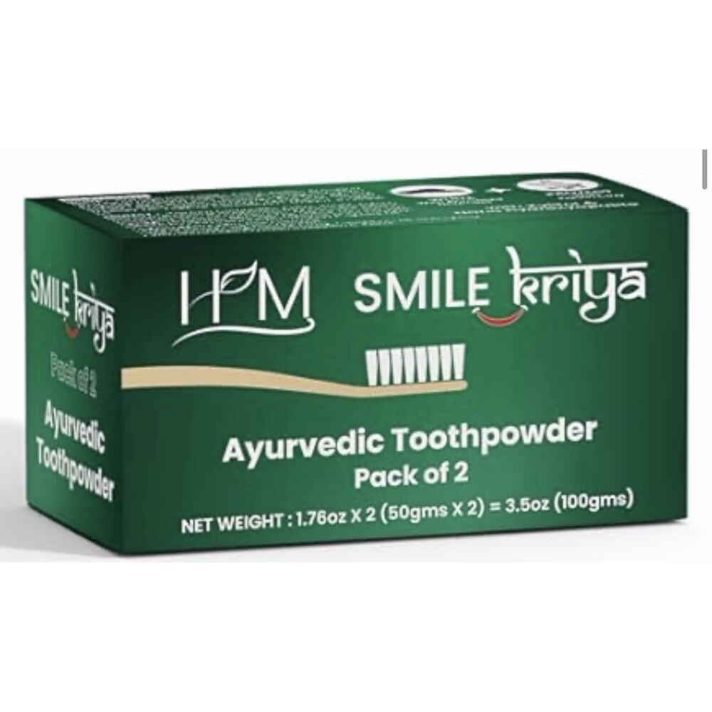 HM Smile Kriya Ayurvedic Toothpowder 3.5oz Pack of 2 Natural Herbal Oral Care